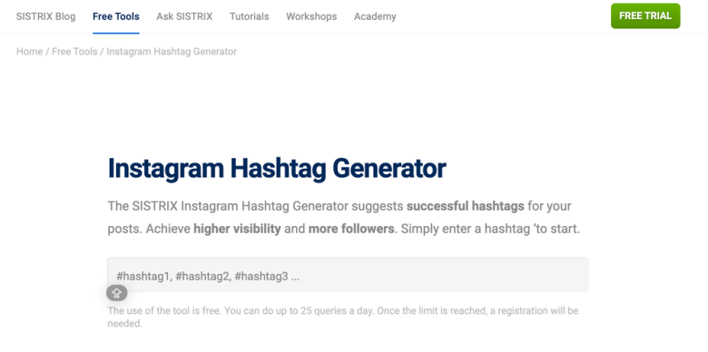 SISTRIX Instagram Hashtag Generator